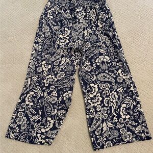 Maeve Navy and White Floral Paisley Wide-Leg Pants